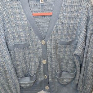 Light Blue Textured Button-Front Sweater Cardigan women size XL